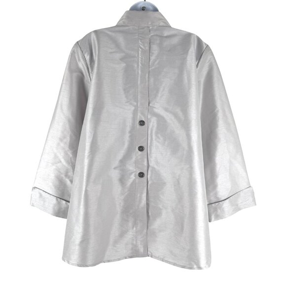 IC Collection Button Front Blouse Shirt 2XL Silver Cuffed Polyester TP-3463 - Picture 7 of 13